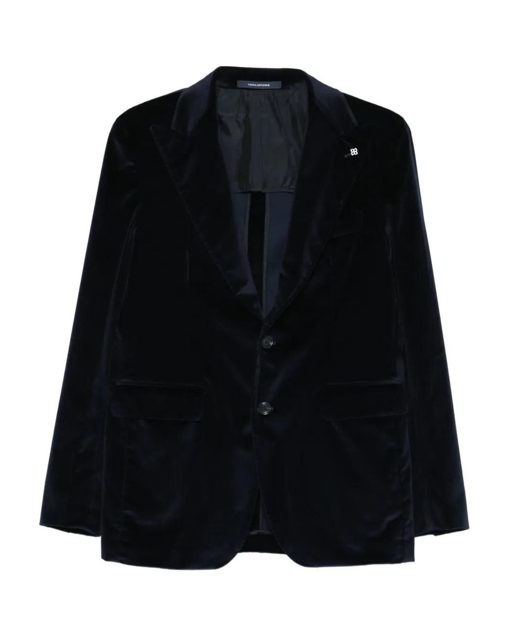 Tagliatore Black Single-Breasted Velvet-Texture Cotton Blazer for men