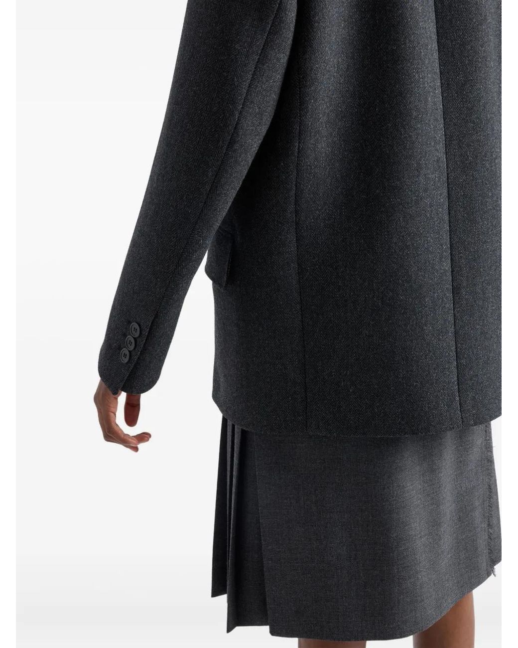 Prada Black Button Chevron-Pattern Jacket