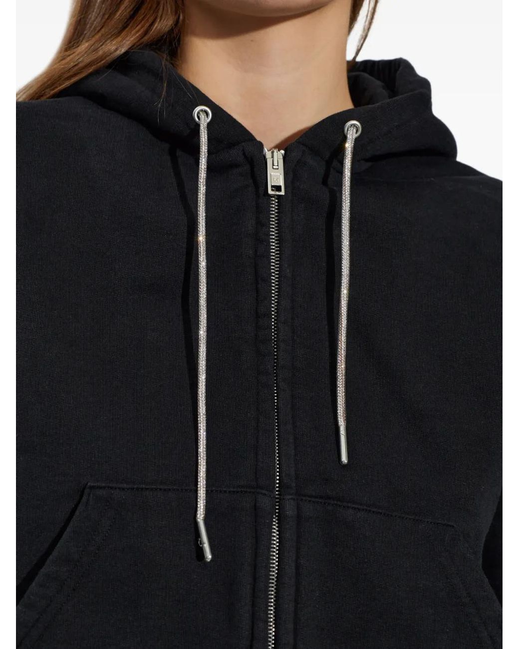 Alexander Wang Black Crystal Hotfix Drawcord Zip-Up Hoodie