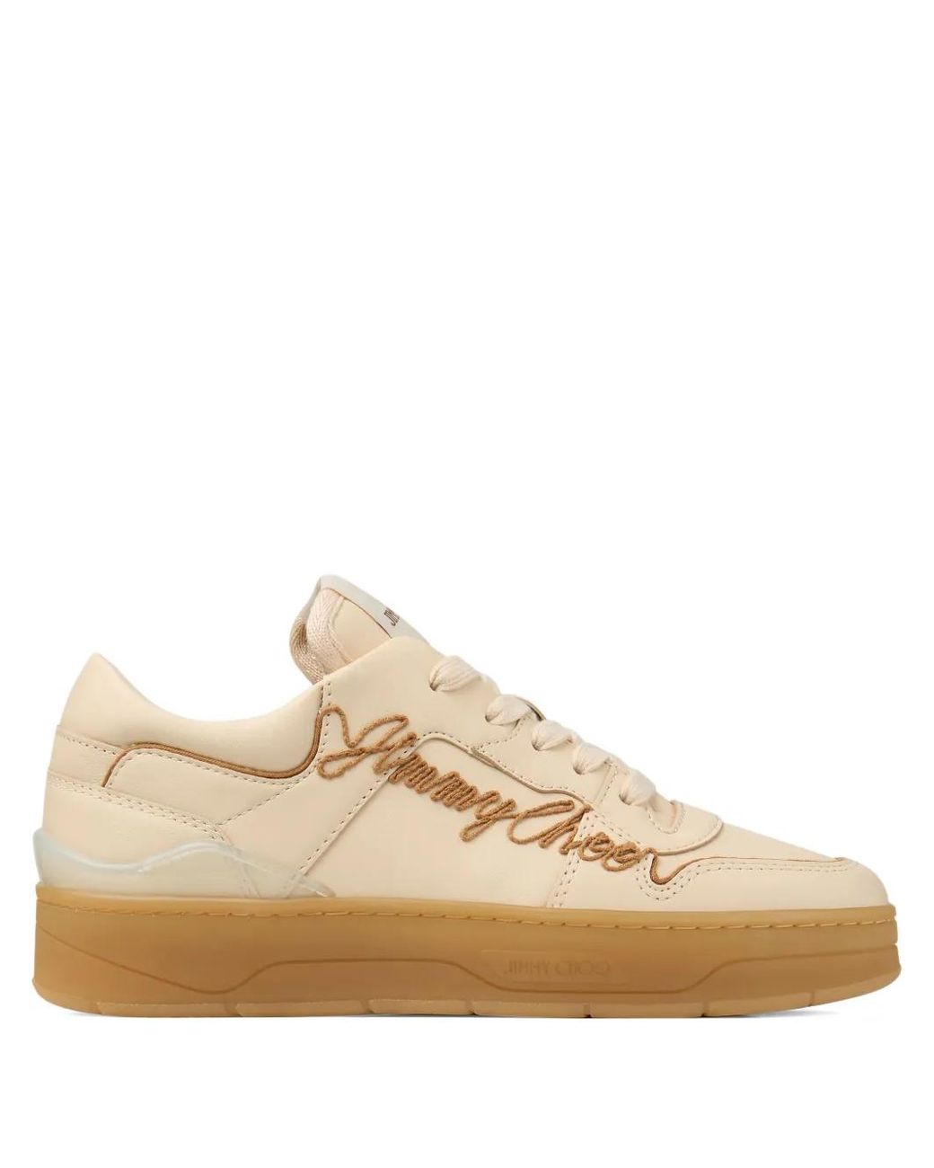 Jimmy Choo Natural Florent Embroidered Leather Sneakers