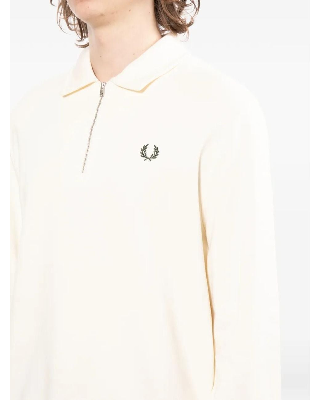 Fred Perry White Logo-Embroidered Zipped Sweatshirt for men