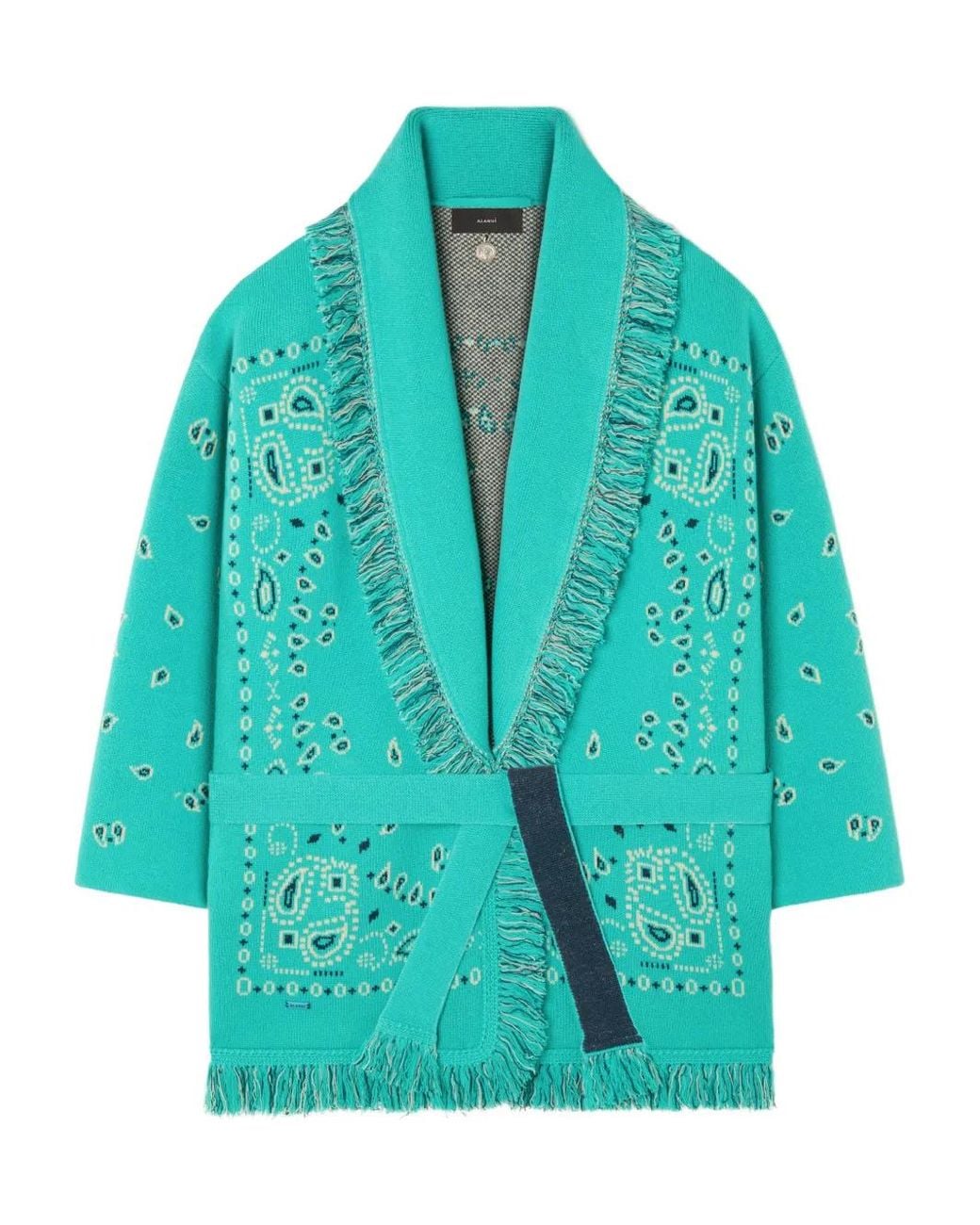 Alanui Blue Bandana Jacquard Fringe Cardi-Coat
