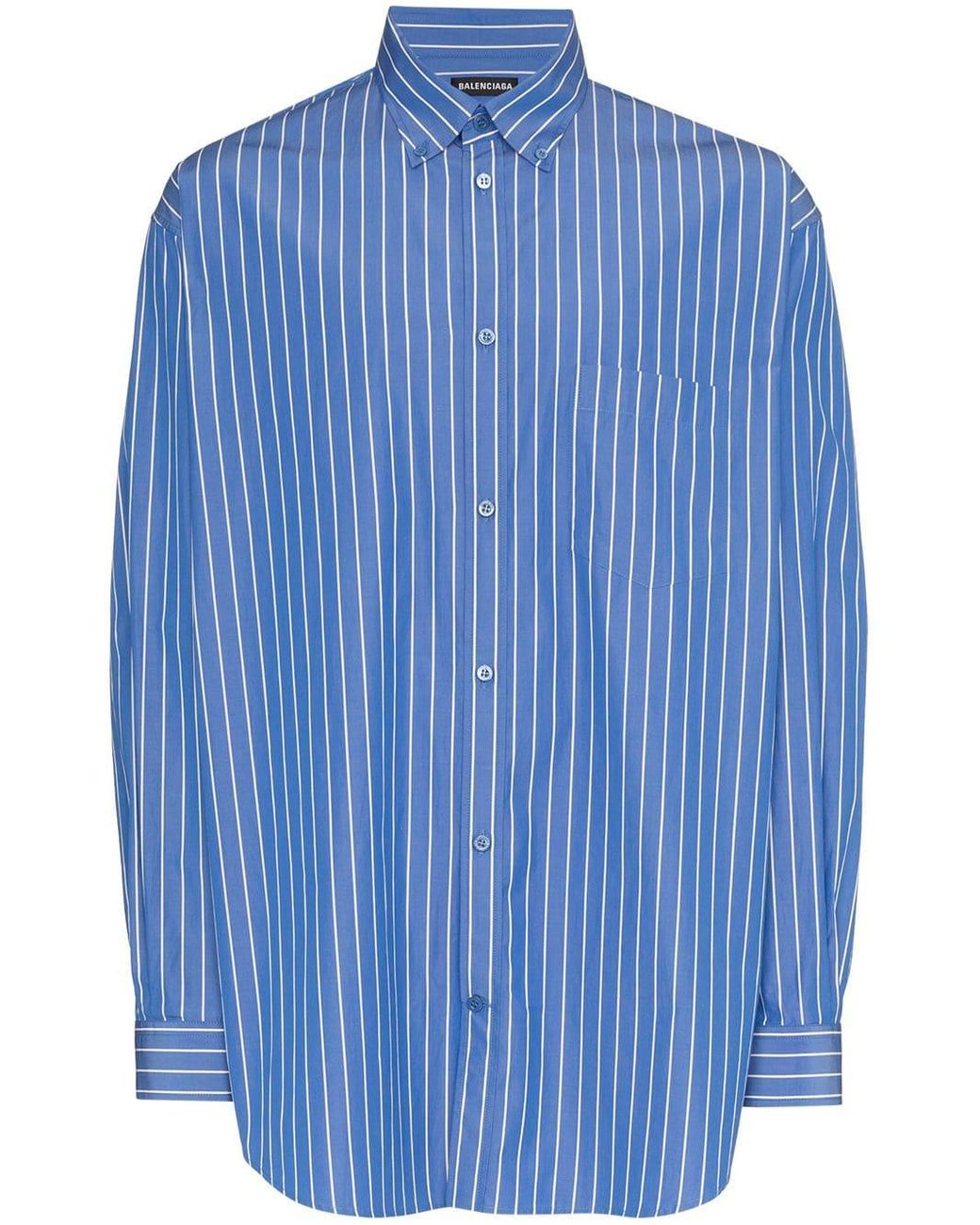 Balenciaga Logo Stripe Shirt in Blue for Men | Lyst