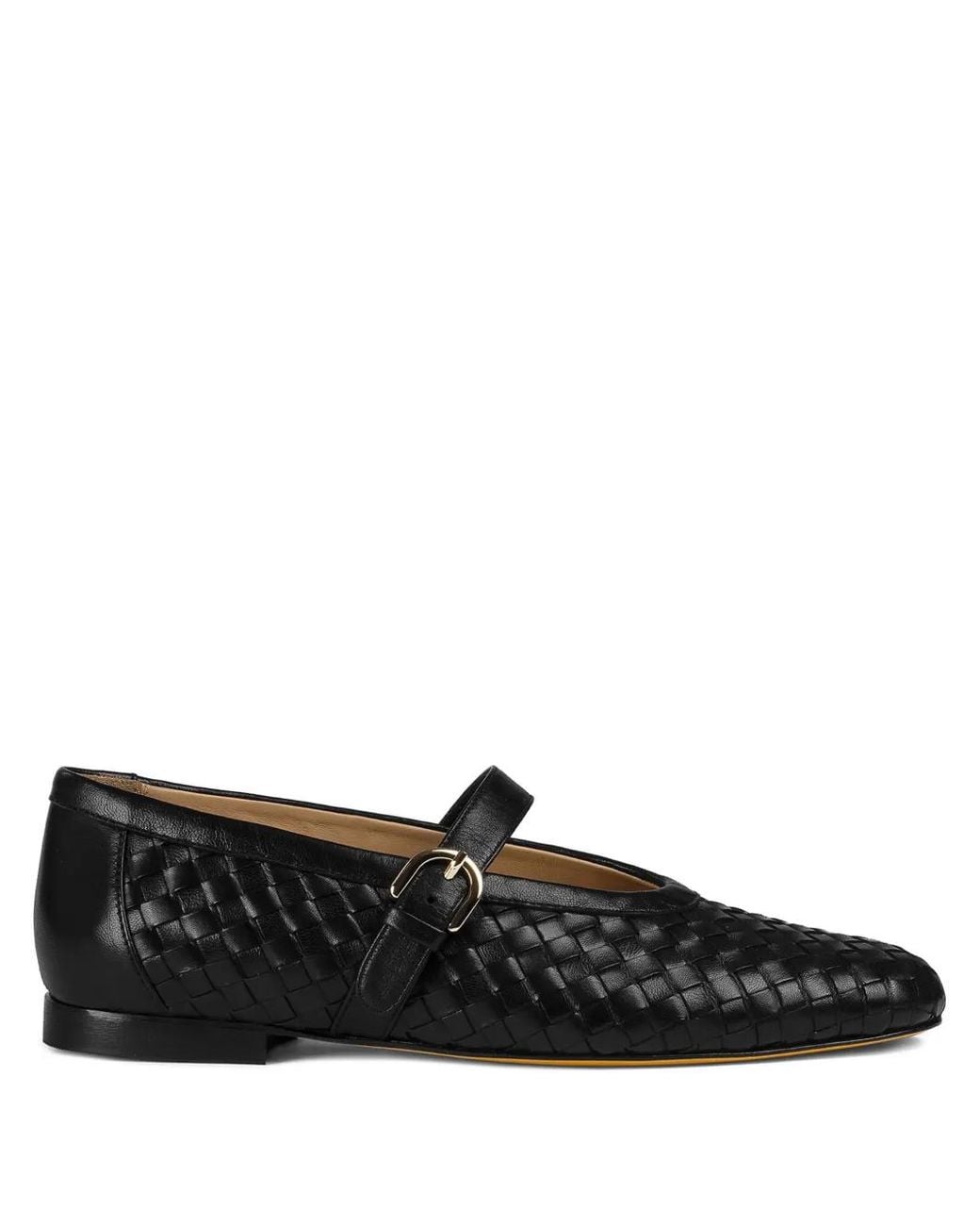 Doucal's Black Woven-Leather Buckle Ballet Flats