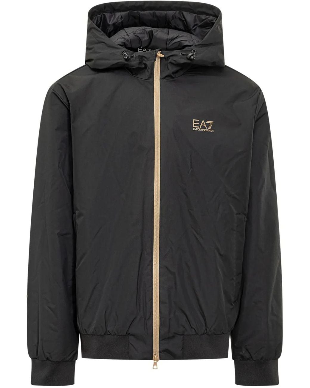 EA7 Black Logo-Print Zip-Up Jacket for men