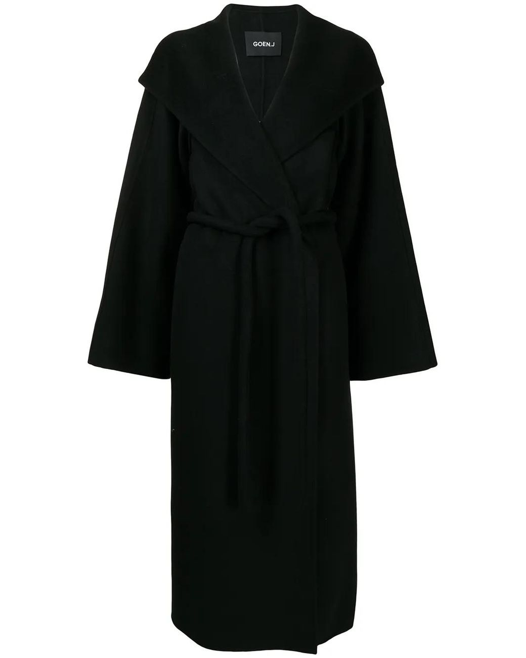 Goen.J Black Tie-Waist Wool-Blend Double-Faced Coat