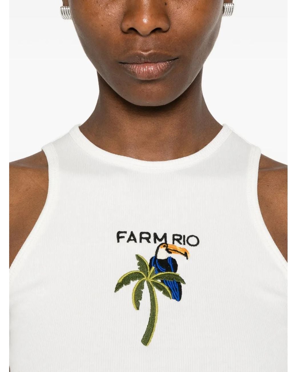 Farm Rio White Tucanissimo Embroidered Organic Cotton Tank Top