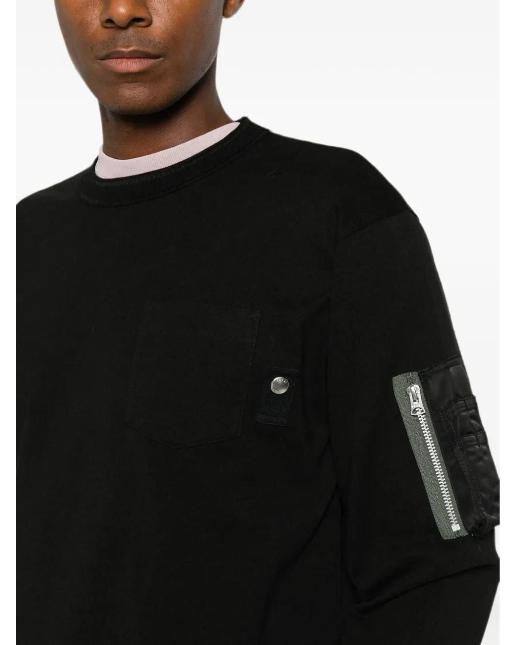 Sacai Black Zip-Pocket Long-Sleeve Sweater for men