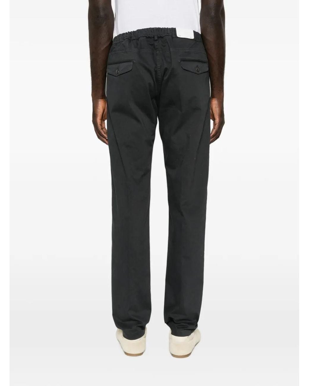 Eleventy Black Drawstring Straight-Leg Trousers for men