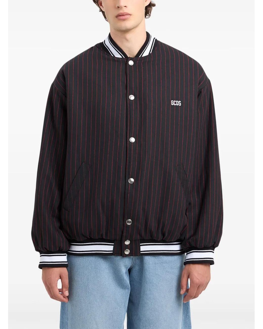 Gcds Black Pinstripe Clown Bomber Jacket for men