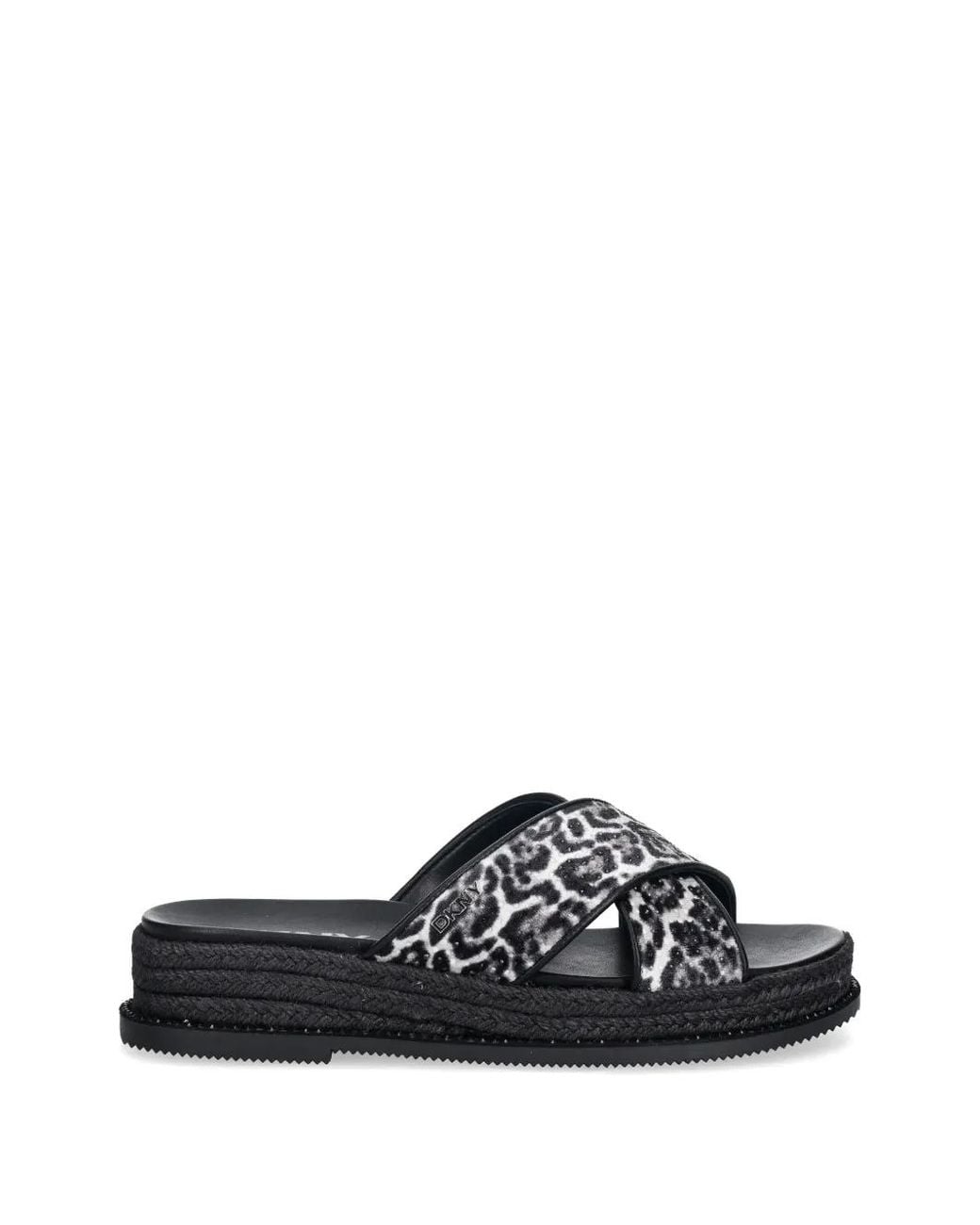 DKNY White Berries Cross-Strap Leopard-Print Slides