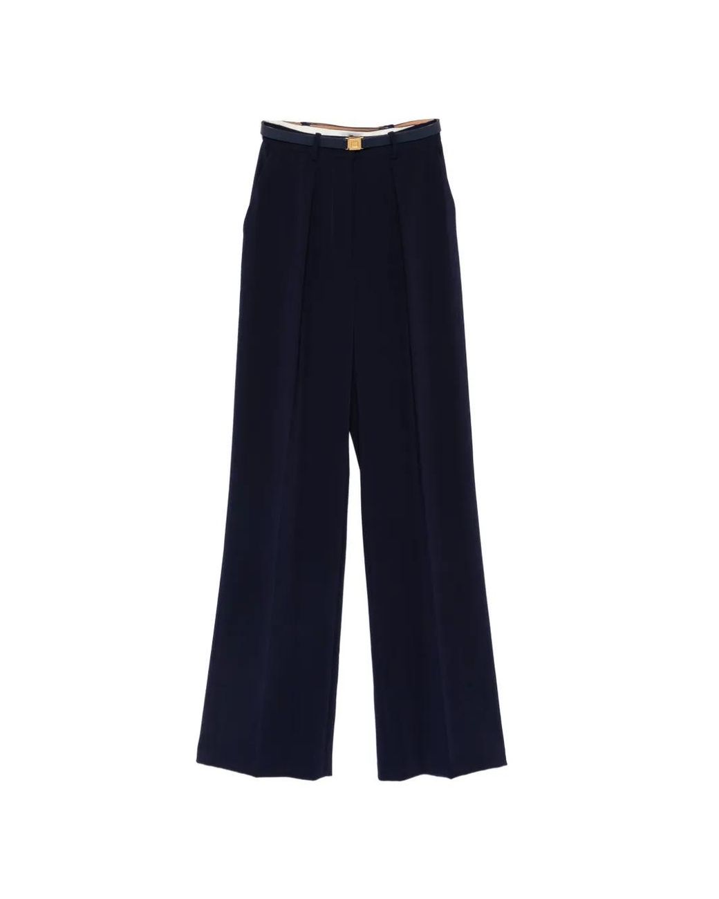 Elisabetta Franchi Blue Pantalon Ample À Taille Ceinturée
