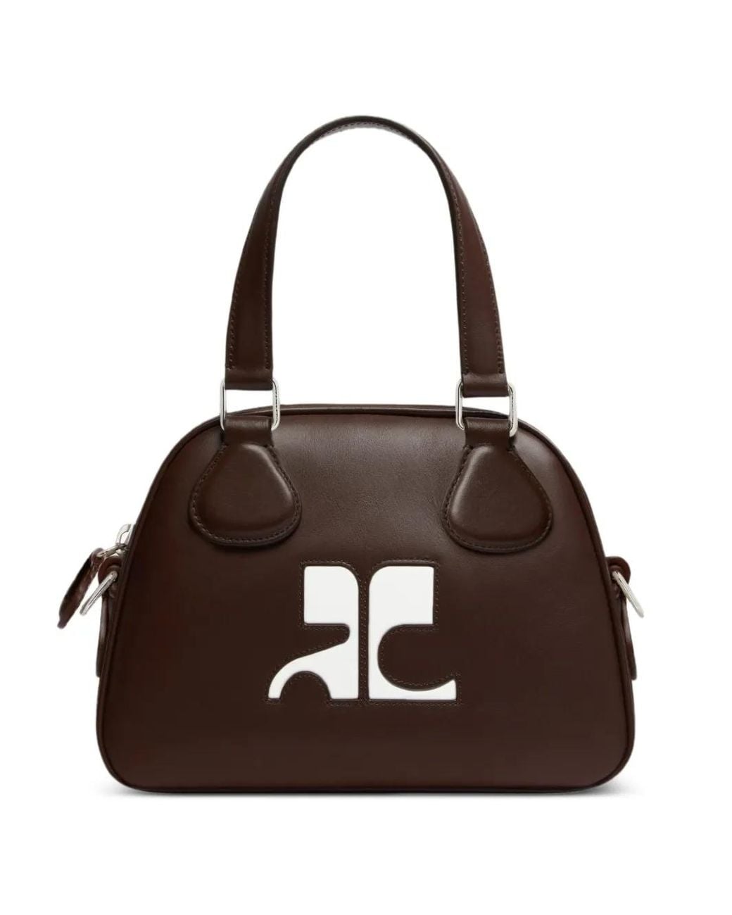 Courreges Brown Reedition Mini Leather Bowling Bag