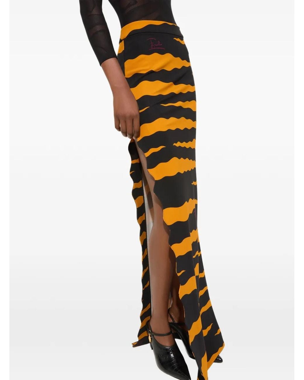 Emilio Pucci Orange Fiamme-Print Jersey Skirt