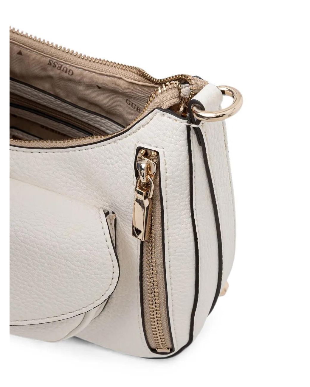 Guess White Logo-Plaque Pebbled Tote Bag