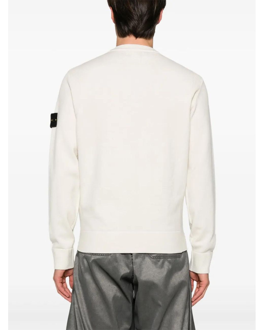 Stone Island White Wool Mix Crew Neck Sweater for men