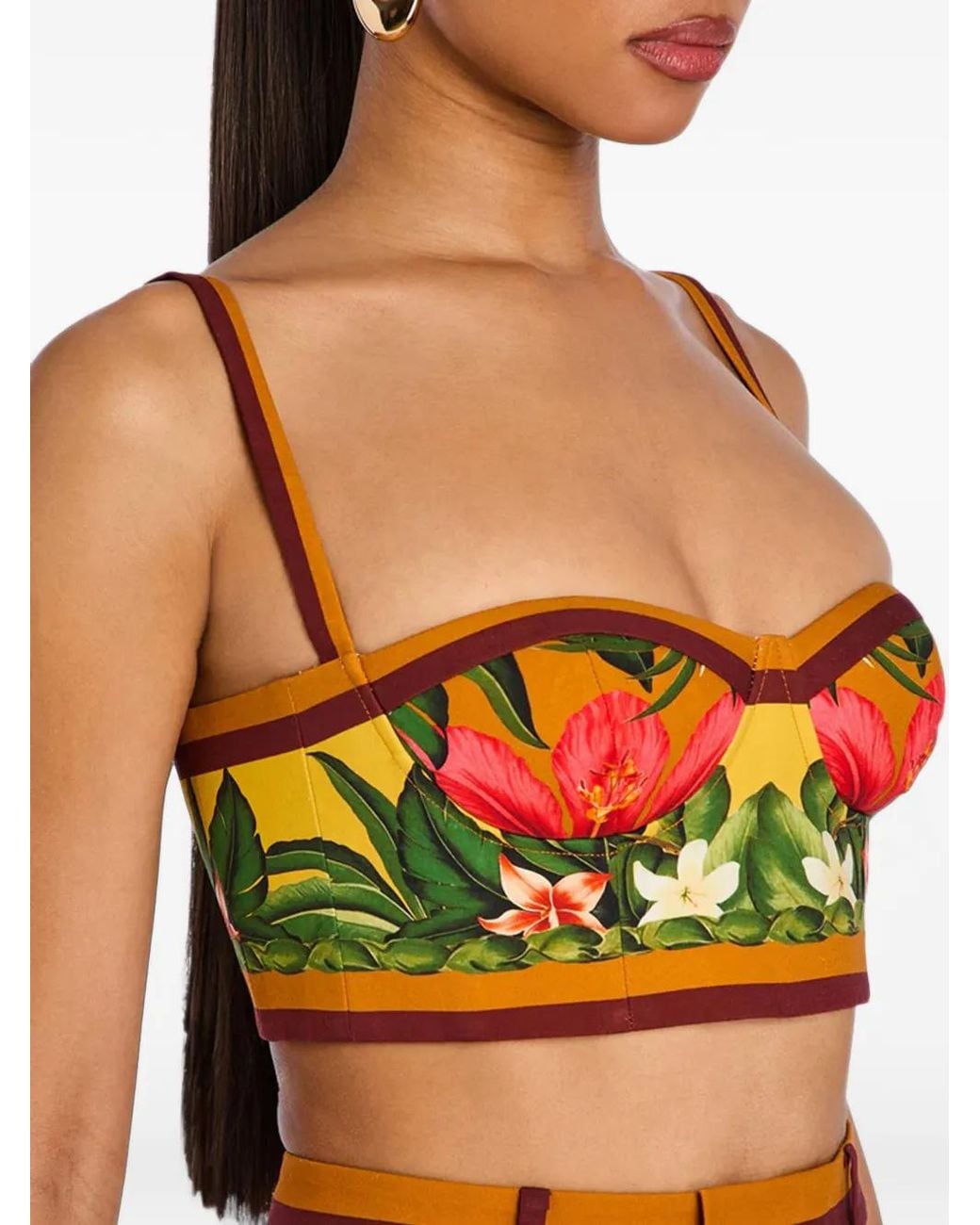 retroféte Orange Cricket Tropical-Sunset-Print Cropped Top