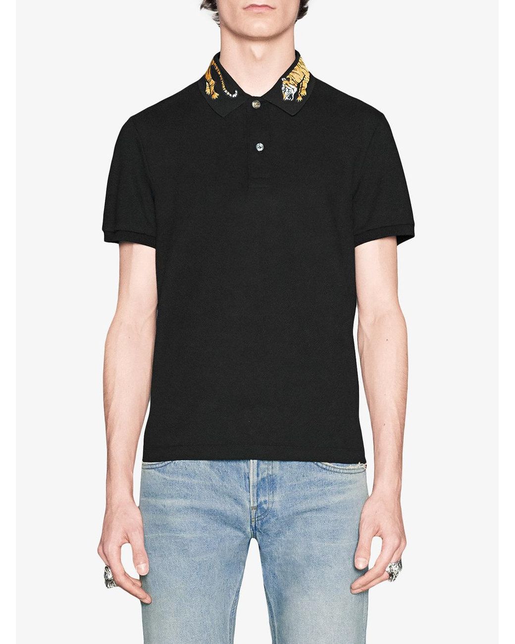 Polo con bordado de tigre Gucci de hombre de color Negro | Lyst