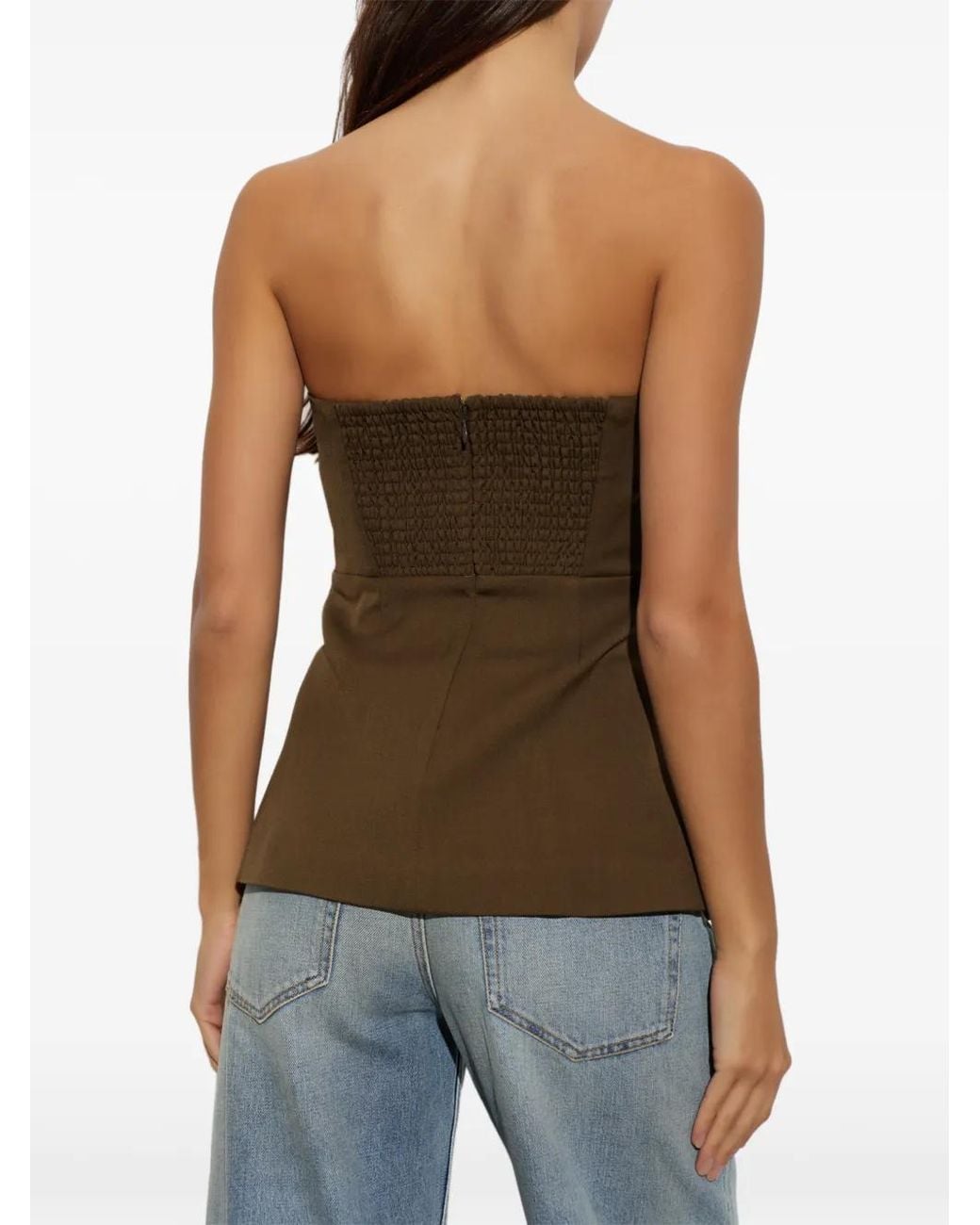 Gestuz Green Gzstacy Pleated Strapless Top