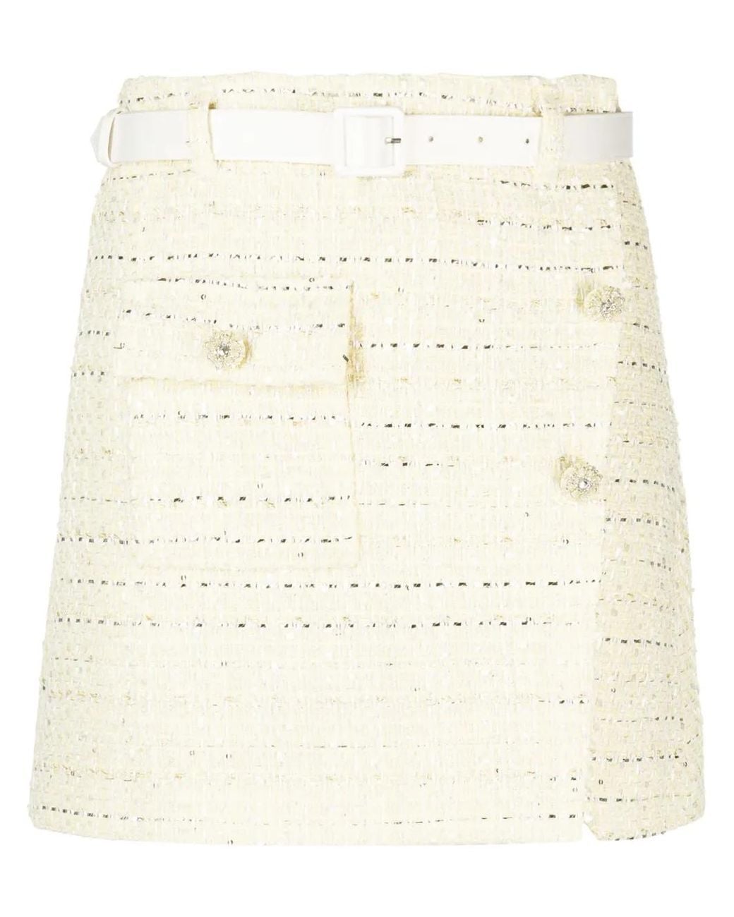 Self-Portrait Natural Belted Bouclé Miniskirt