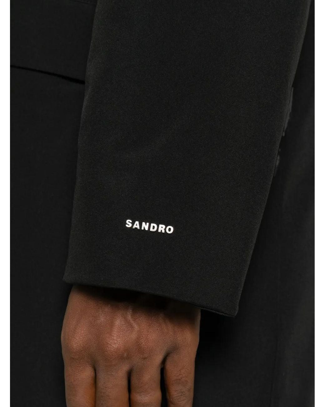 Sandro Black Hooded Stand-Up Collar Parka for men
