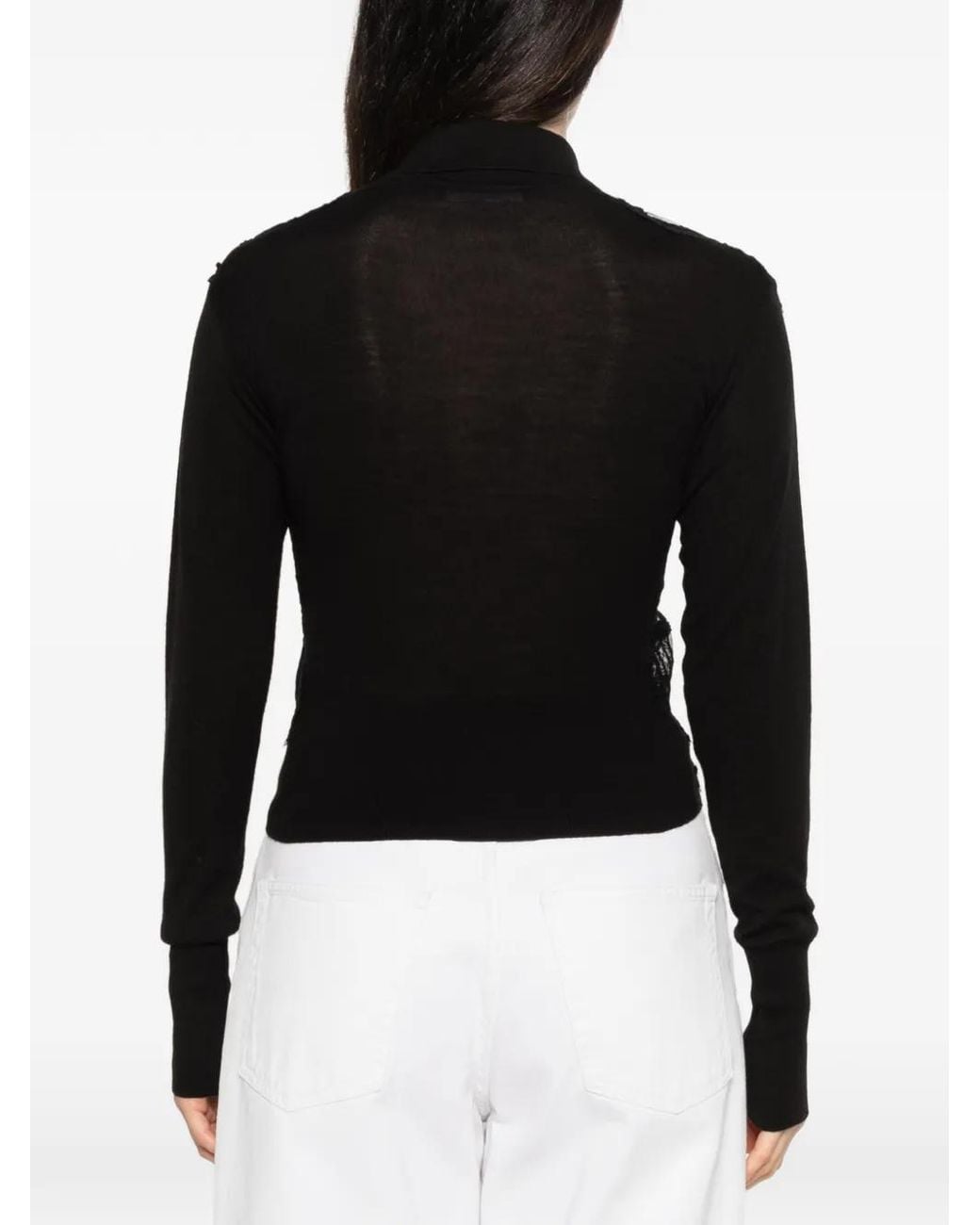 Ermanno Scervino Black Lace-Panelled Wool Cardigan