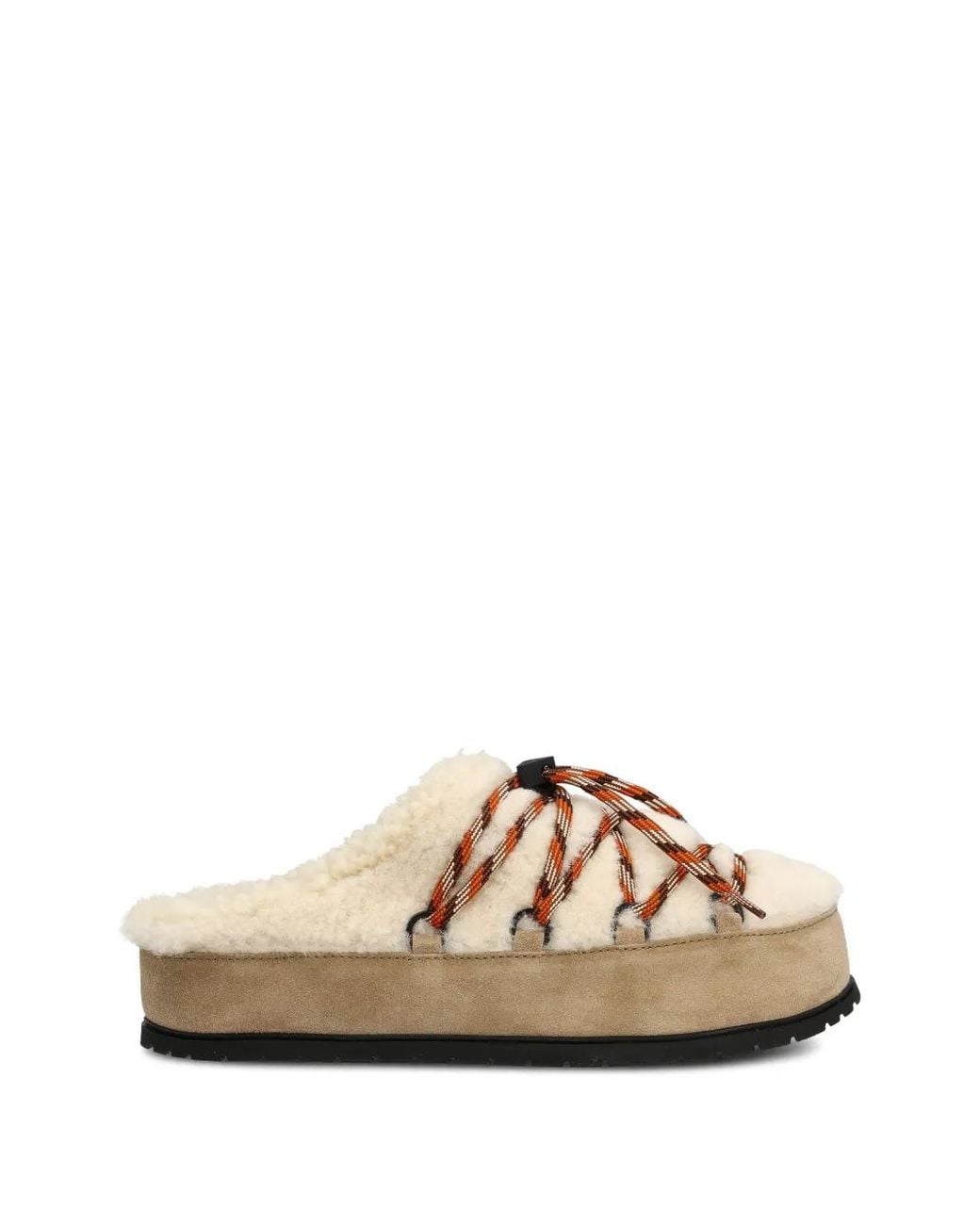Prada Natural Shearling Lace-Up Mules