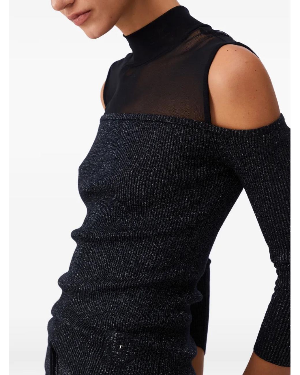 Liu Jo Black T-Shirt À Épaules Dénudées Et Empiècement En Résille