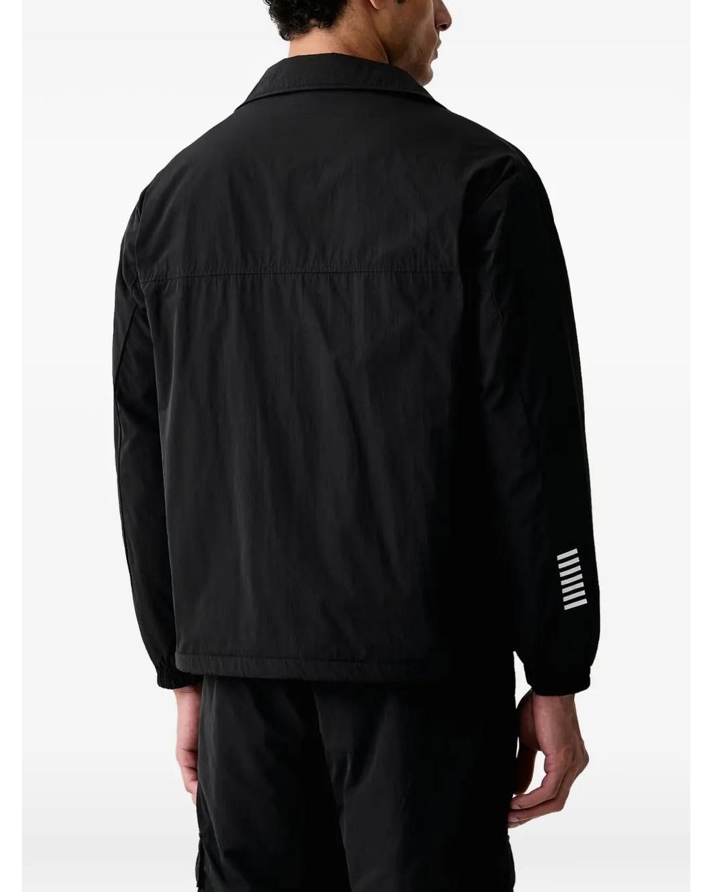 EA7 Black Logo-Print Press-Stud Jacket for men