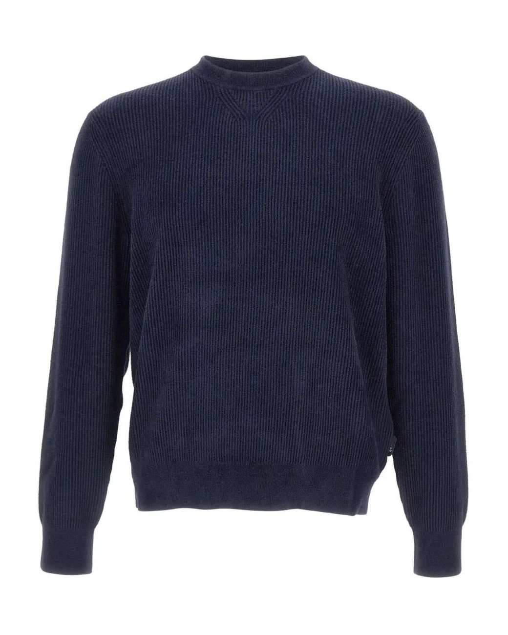 Boss Blue Ribbed Crew-Neck Sweater for men