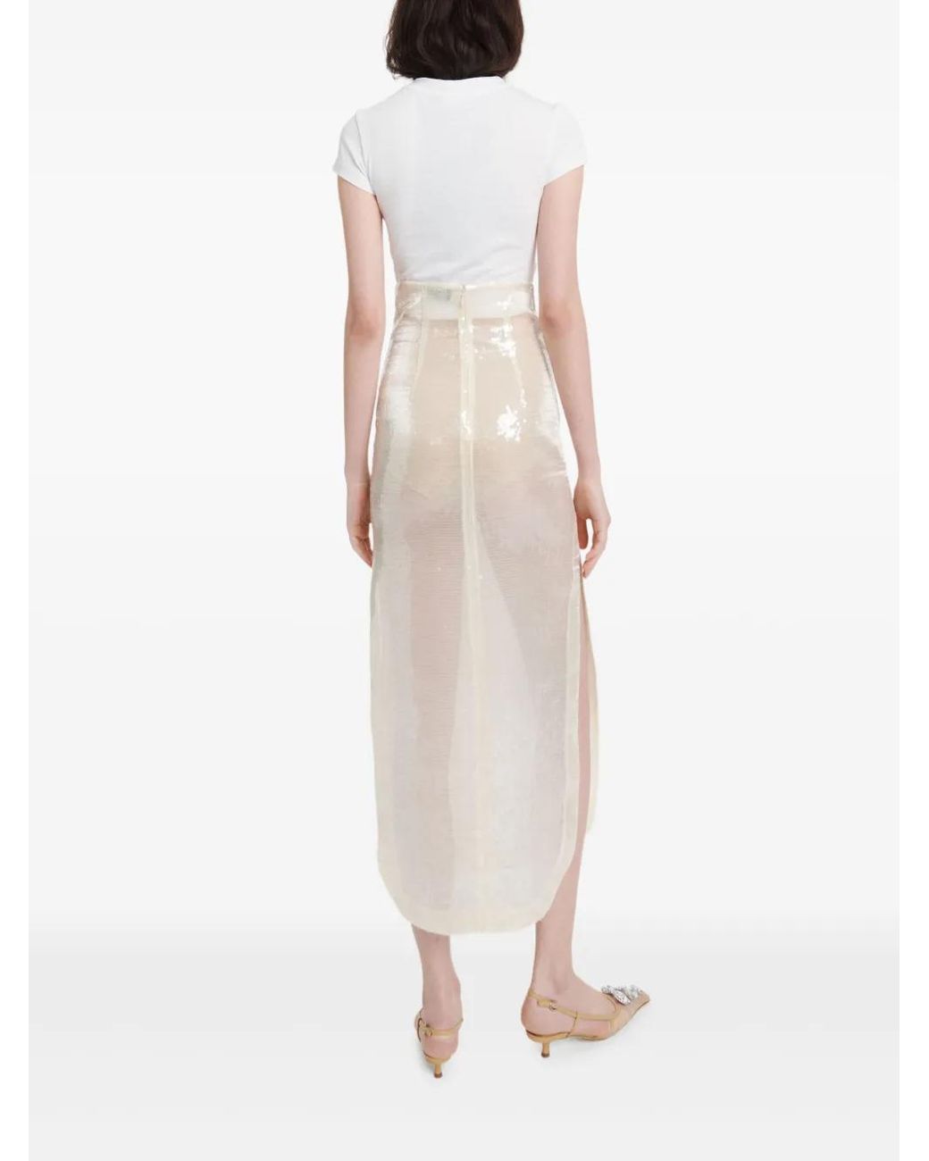 A.W.A.K.E. MODE White Sequined Slit Skirt