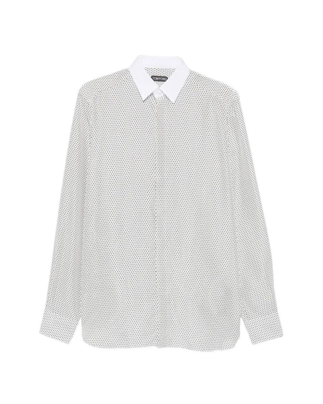 Tom Ford White Geometric-Print Contrast-Collar Shirt for men