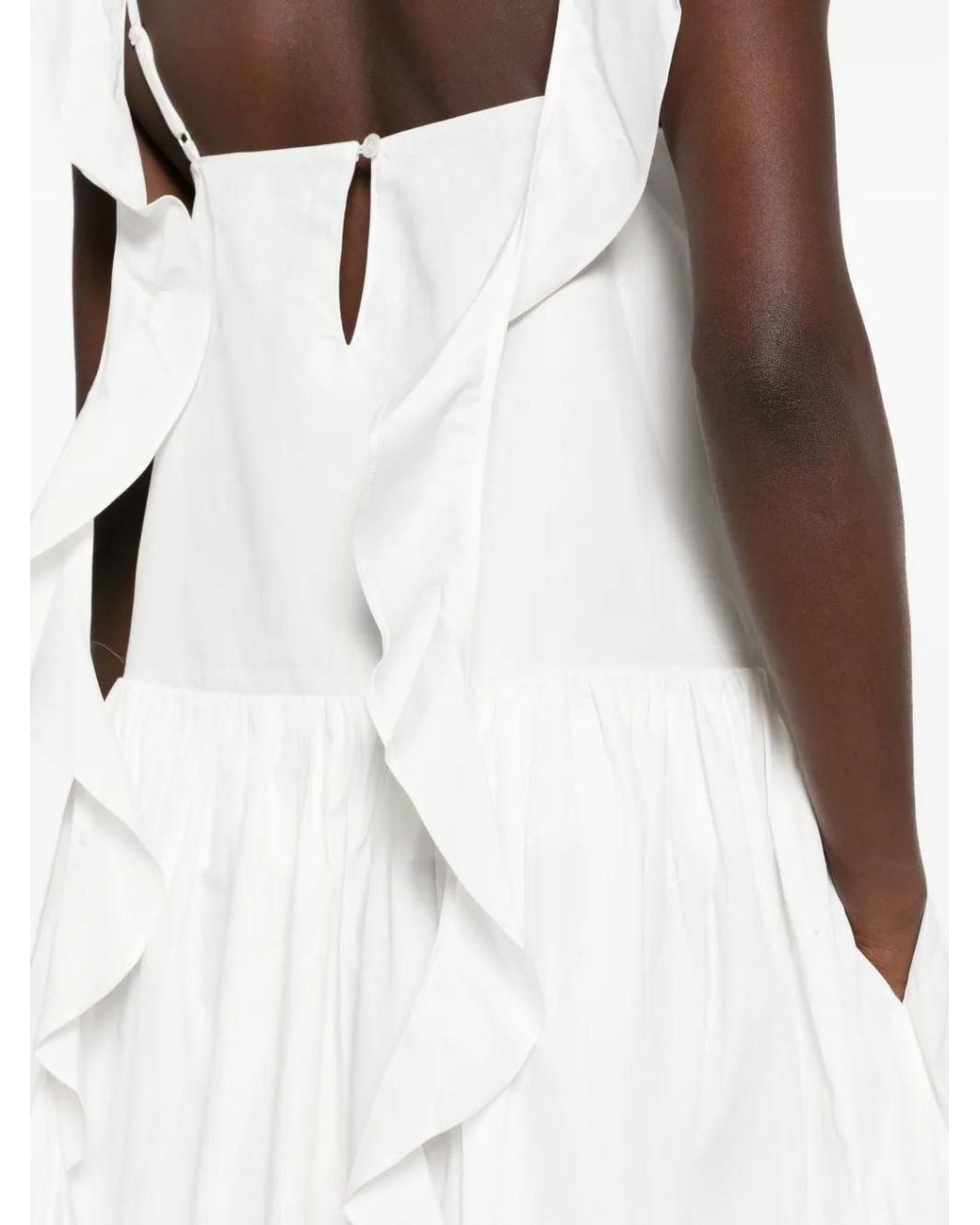 Maggie Marilyn White Ruffled-Trim Sleeveless Midi Dress