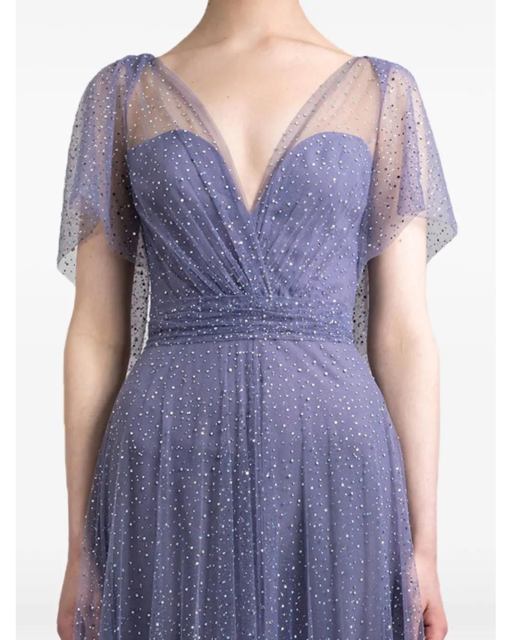 Gemy Maalouf Purple Beaded Draped Dress