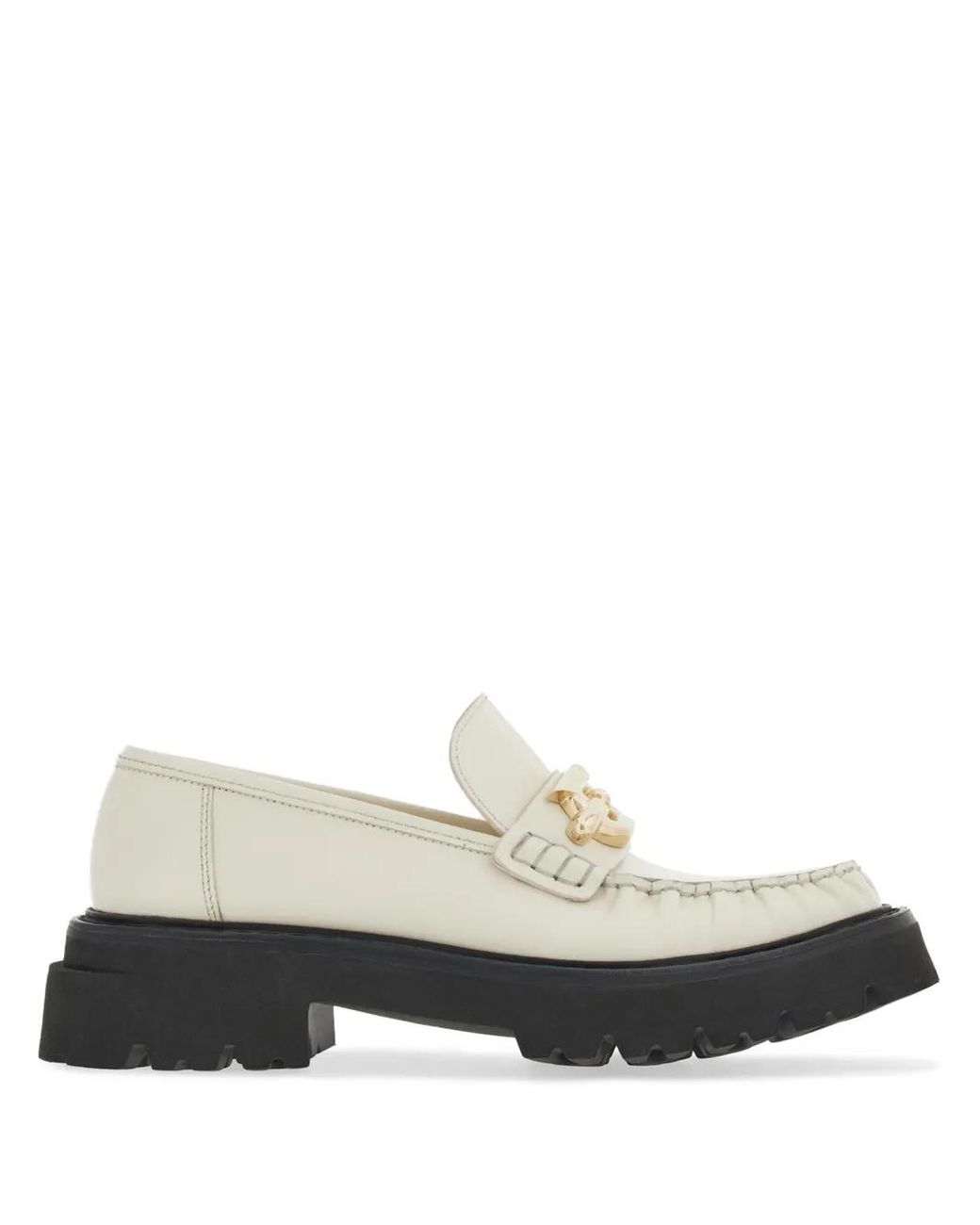 Ferragamo White Gancio Leather Loafers