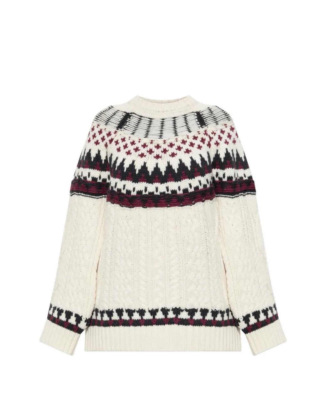 Akep White Fair Isle Cable-Knit Sweater
