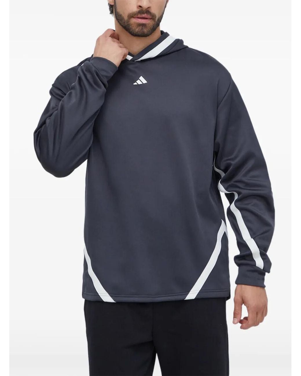 Adidas Blue Logo-Print Panelled Hoodie for men