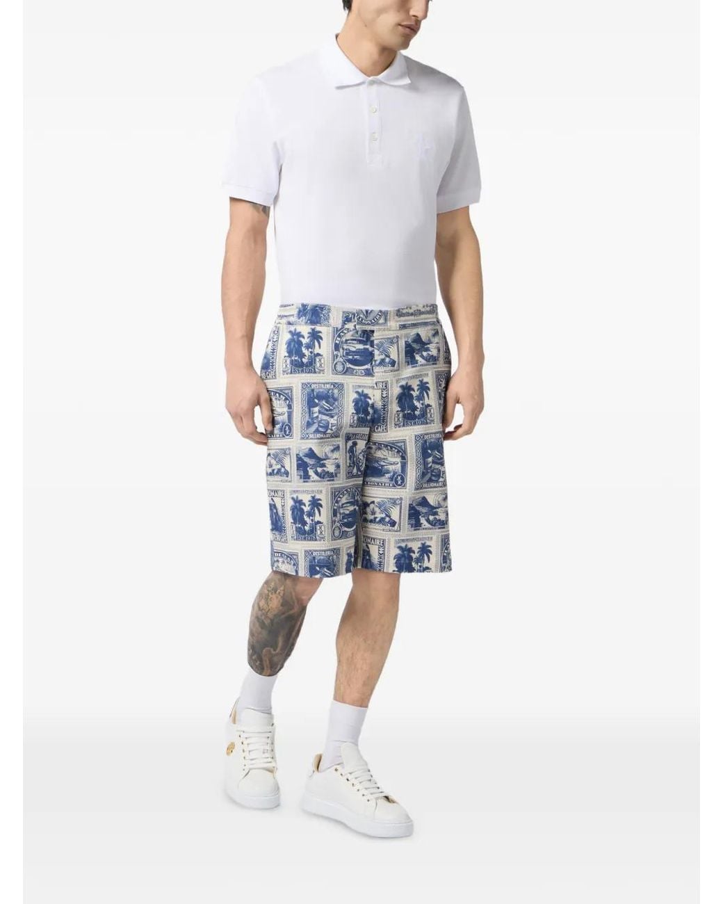 Billionaire Blue All-Over Stamps Bermuda Shorts for men