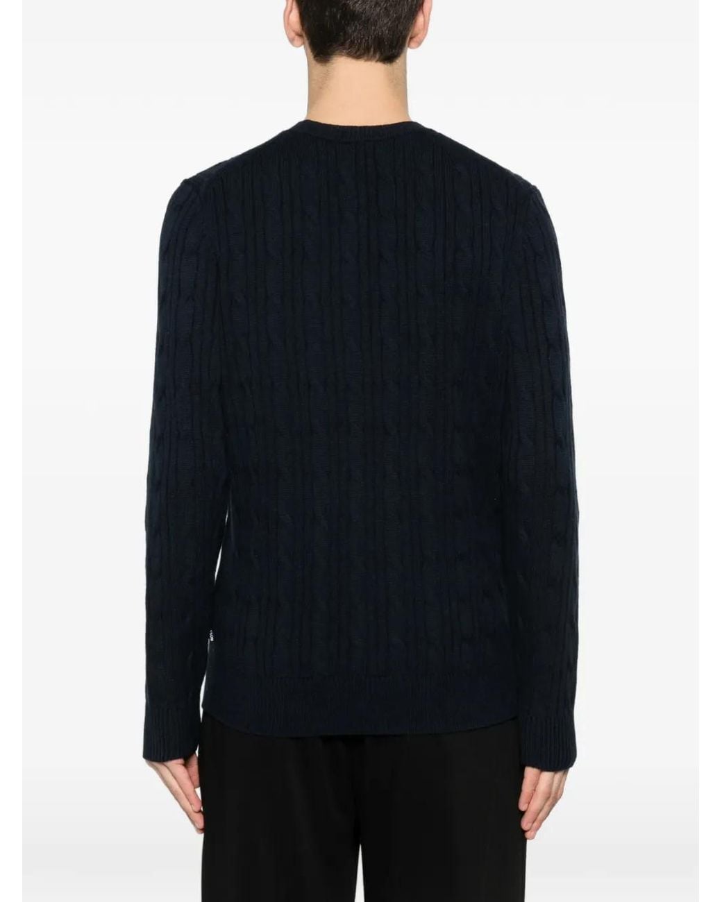 Boss Black Cable-Knit V-Neck Sweater for men