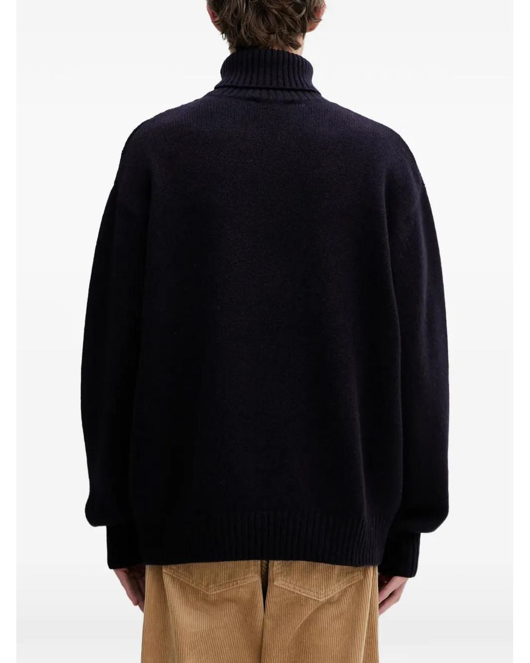 Sporty & Rich Blue Roll-Neck Embroidered Sweater for men