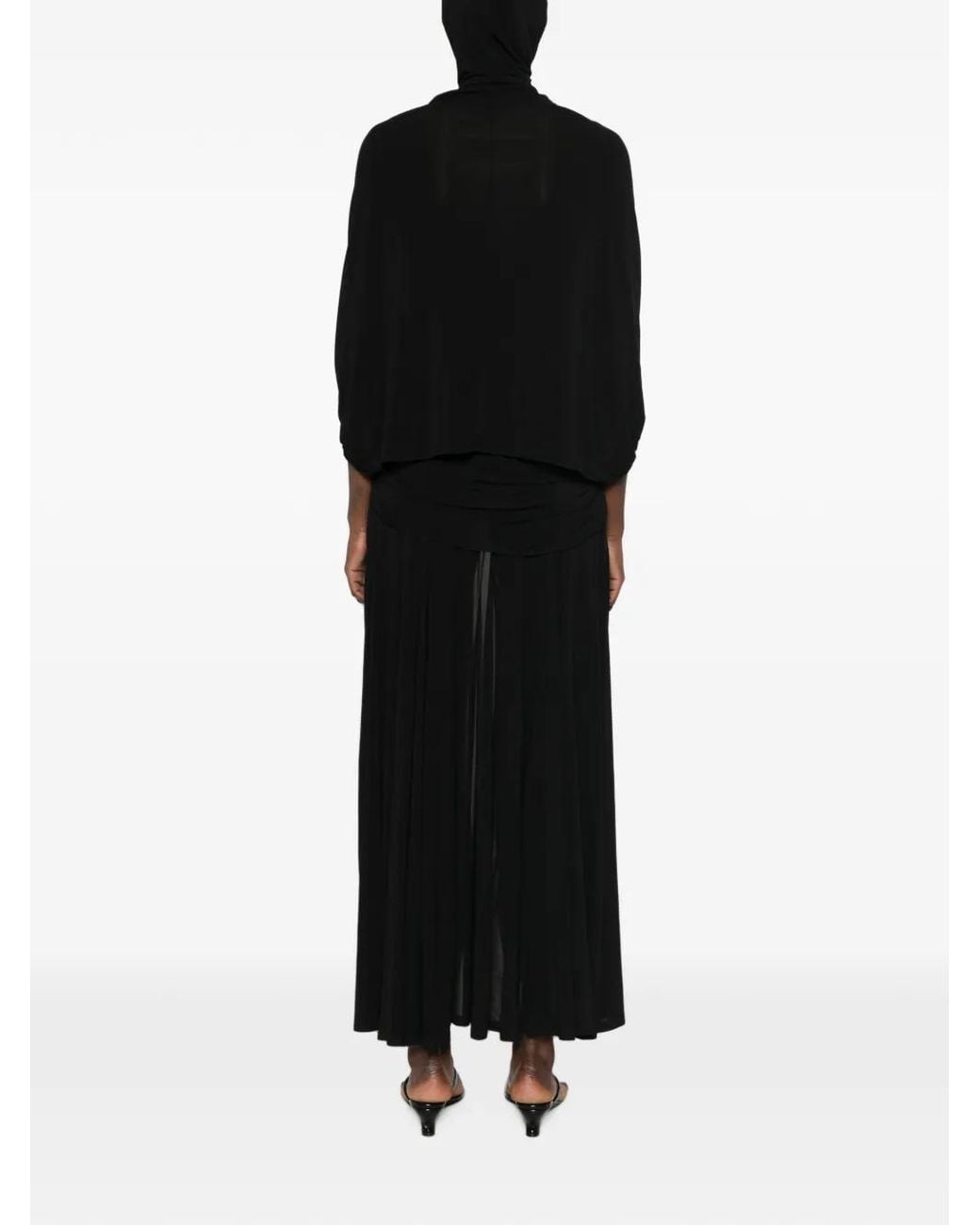 Jean Paul Gaultier Black Draped Logo-Patch Maxi Dress