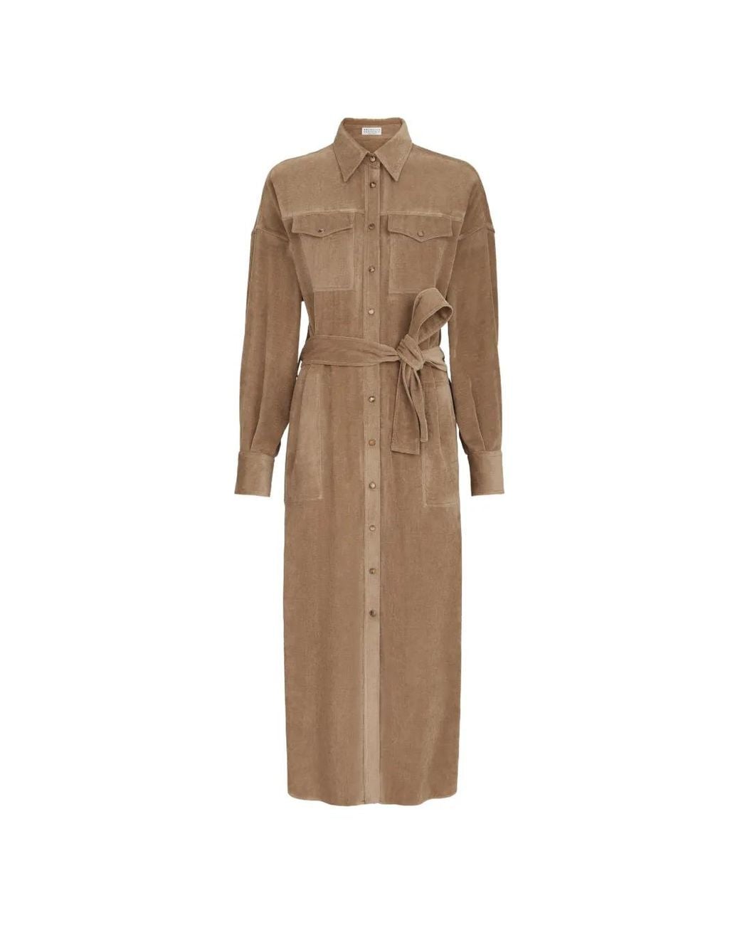 Brunello Cucinelli Natural Fluid Corduroy Shirt Dress