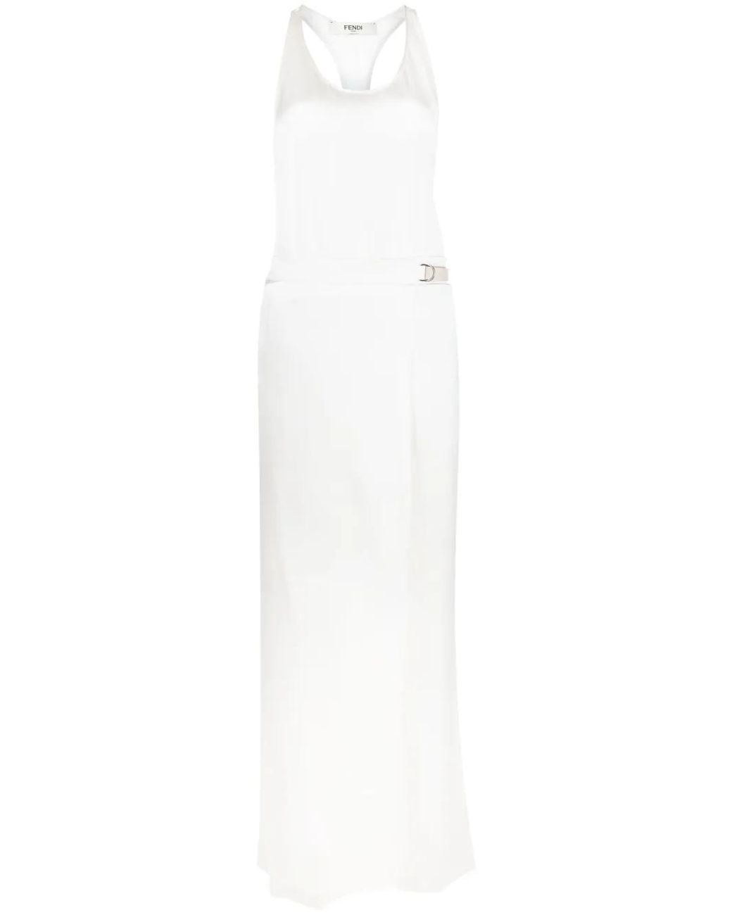 Fendi White Sleeveless Silk Satin Jumpsuit