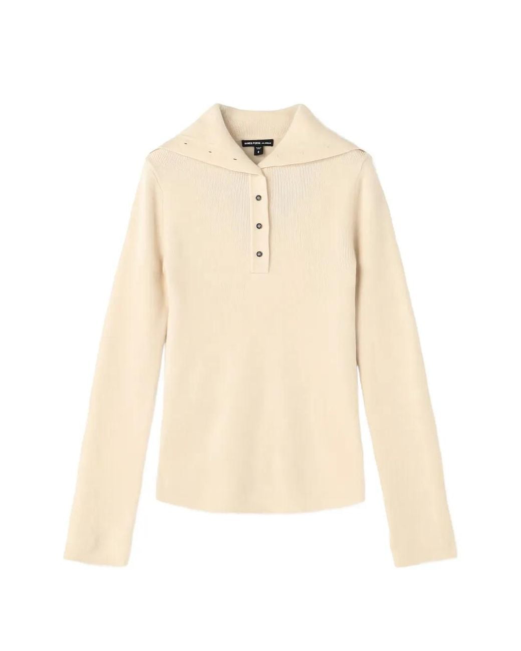 James Perse Natural Ribbed Funnel-Neck Long-Sleeve Top