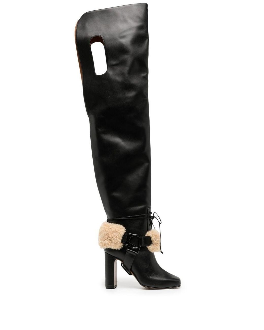 Off-White c/o Virgil Abloh Shearling Ankle Strap Boots in Black | Lyst