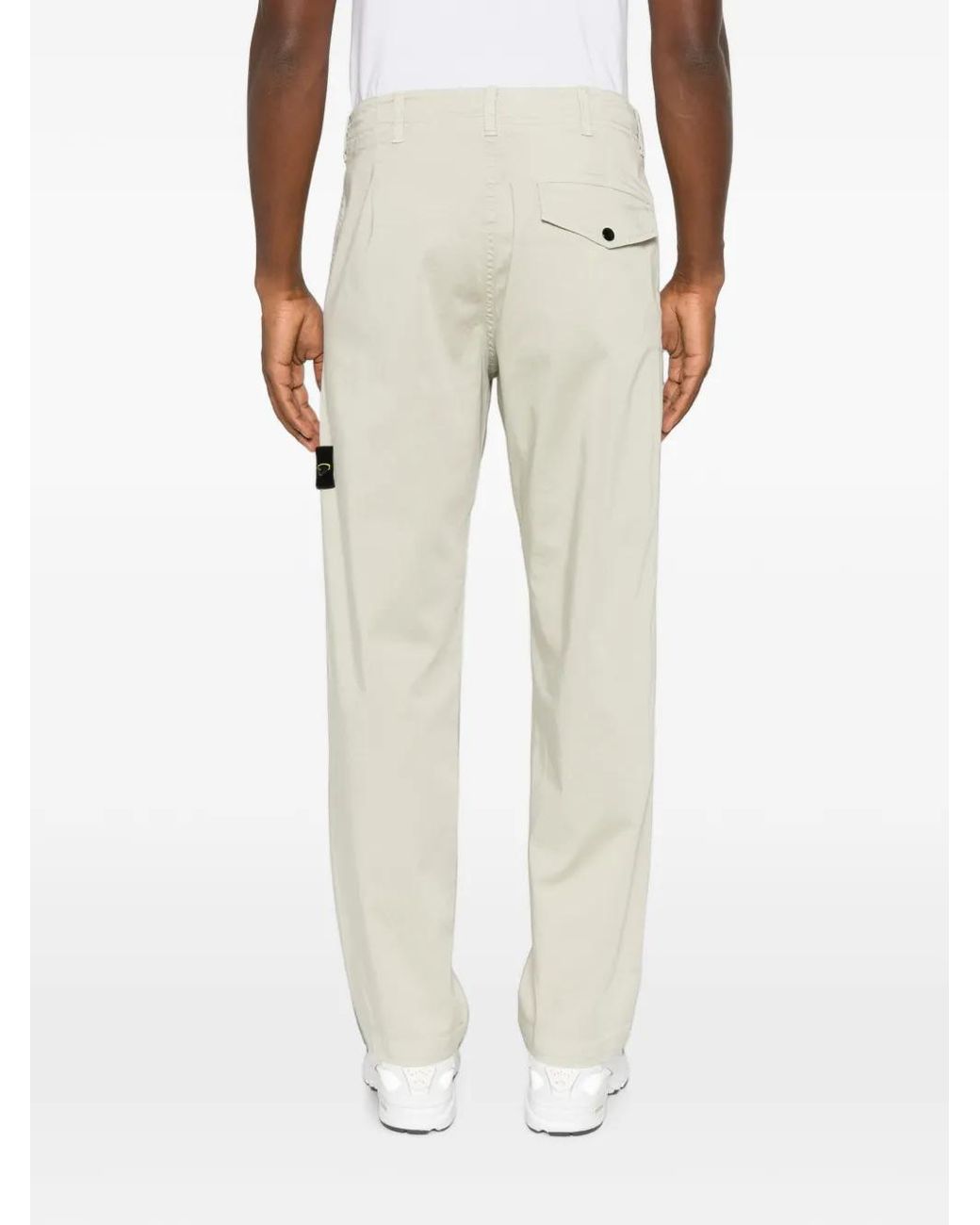 Stone Island White 3100012 Stretch Organic Cotton Satin Pants for men
