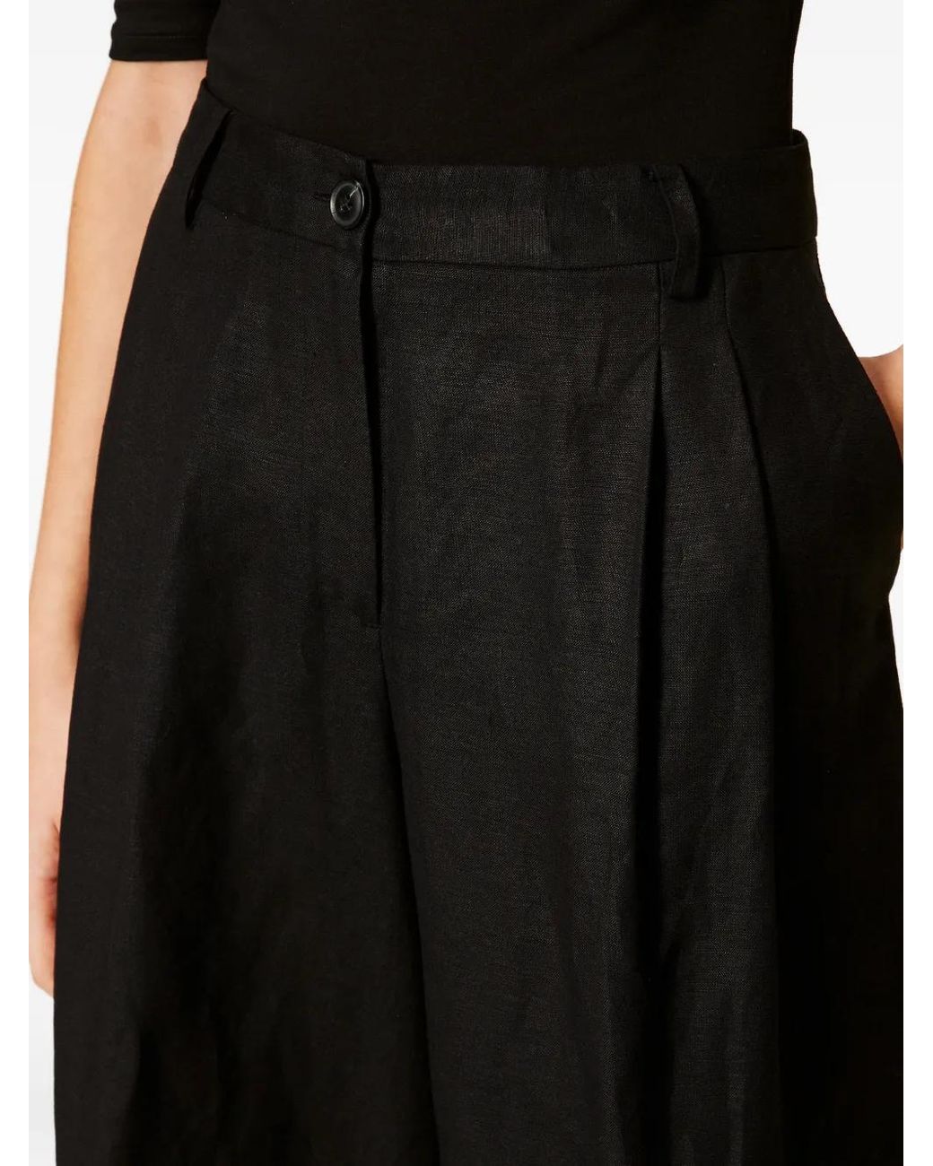 Twinset Black Bermuda En Lin Mélangé À Plis
