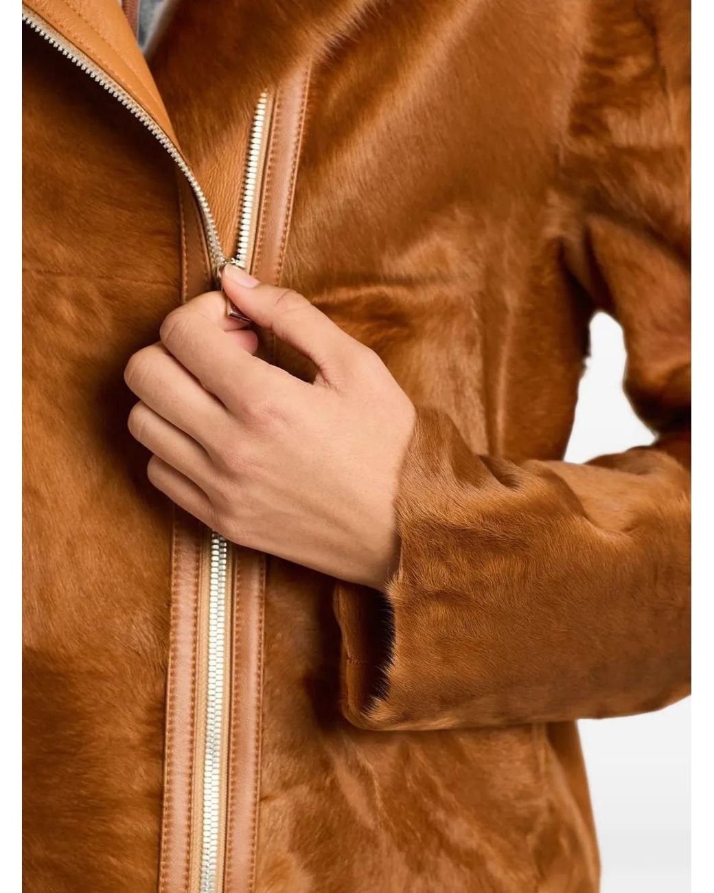 Kiton Brown Asymmetric Lamb Fur Jacket