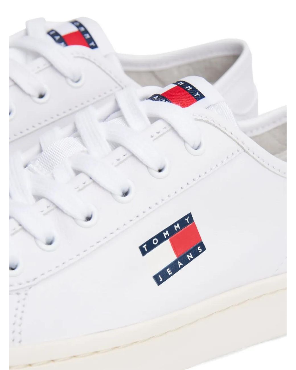 Tommy Hilfiger White Logo-Detail Leather Sneakers