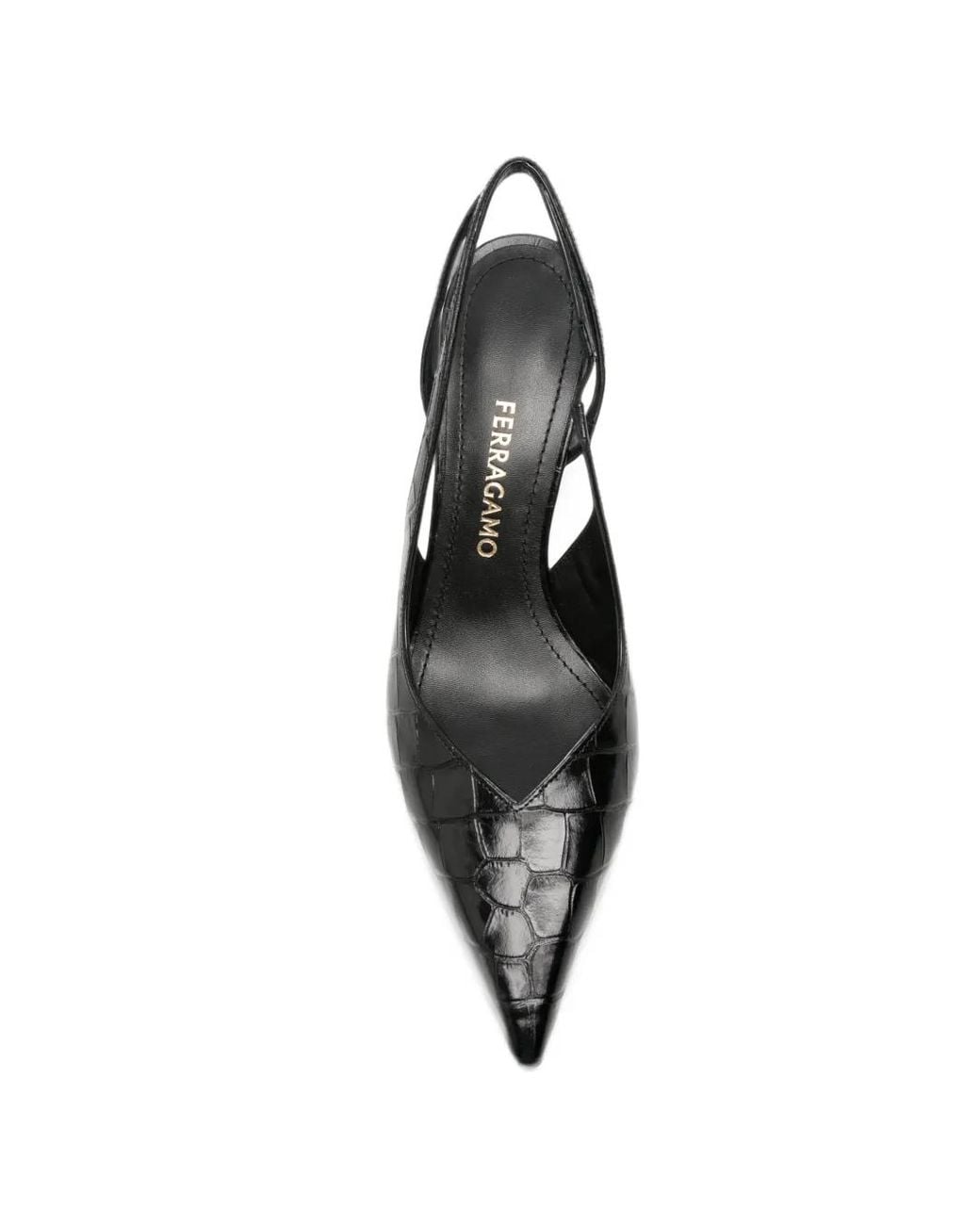 Ferragamo Black Dafne Croc-Effect Slingback Pumps